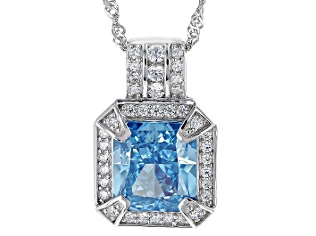 Picture of Blue And White Cubic Zirconia Rhodium Over Sterling Silver Starry Cut Pendant 9.26ctw