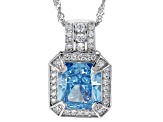 Blue And White Cubic Zirconia Rhodium Over Sterling Silver Starry Cut Pendant 9.26ctw