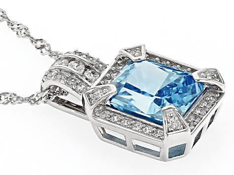 Blue And White Cubic Zirconia Rhodium Over Sterling Silver Starry Cut Pendant 9.26ctw