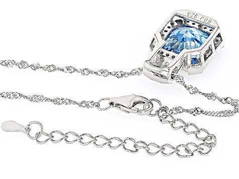 Blue And White Cubic Zirconia Rhodium Over Sterling Silver Starry Cut Pendant 9.26ctw