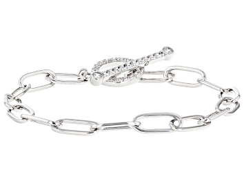 Picture of White Cubic Zirconia Rhodium Over Sterling Silver Paperclip Bracelet 1.31ctw