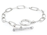 White Cubic Zirconia Rhodium Over Sterling Silver Paperclip Bracelet 1.31ctw