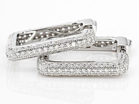 White Cubic Zirconia Rhodium Over Sterling Silver Hoops 3.14ctw