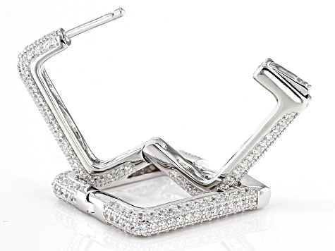White Cubic Zirconia Rhodium Over Sterling Silver Hoops 3.14ctw