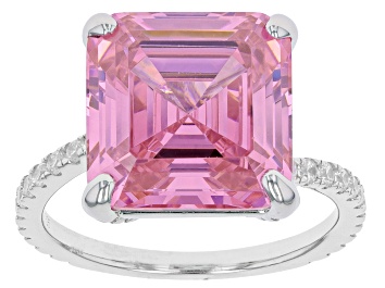 Picture of Pink And White Cubic Zirconia Rhodium Over Sterling Silver Asscher Cut Ring 16.43ctw