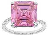 Pink And White Cubic Zirconia Rhodium Over Sterling Silver Asscher Cut Ring 16.43ctw