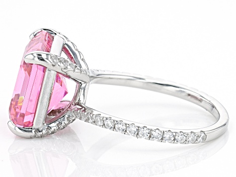 Pink And White Cubic Zirconia Rhodium Over Sterling Silver Asscher Cut Ring 16.43ctw