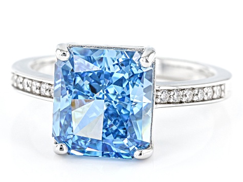 Blue And White Cubic Zirconia Platinum Over Sterling Silver Starry Cut Ring 8.68ctw