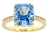 Blue And White Cubic Zirconia 18k Yellow Gold Over Sterling Silver Starry Cut Ring 8.68ctw