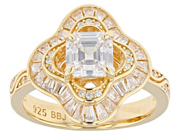 Picture of White Cubic Zirconia 18k Yellow Gold Over Sterling Silver Asscher Cut Ring 3.08ctw