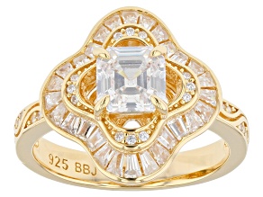 White Cubic Zirconia 18k Yellow Gold Over Sterling Silver Asscher Cut Ring 3.08ctw