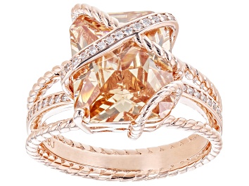 Picture of Champagne And White Cubic Zirconia 18k Rose Gold Over Sterling Silver Ring 11.38ctw