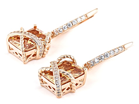 Champagne And White Cubic Zirconia 18k Rose Gold Over Sterling Silver Earrings 10.89ctw