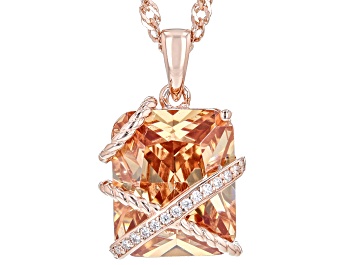 Picture of Champagne And White Cubic Zirconia 18k Rose Gold Over Sterling Silver Pendant With Chain 11.23ctw