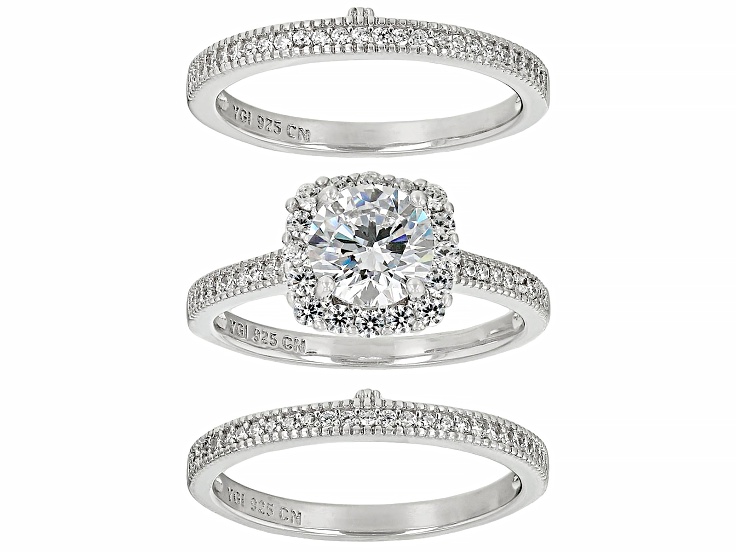 White Cubic Zirconia Rhodium Over Sterling Silver Ring Set