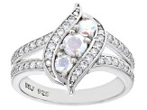 Aurora Borealis and White Cubic Zirconia Rhodium Over Sterling Silver Ring 1.43ctw