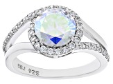 Aurora Borealis And White Cubic Zirconia Rhodium Over Sterling Silver Ring 3.87ctw