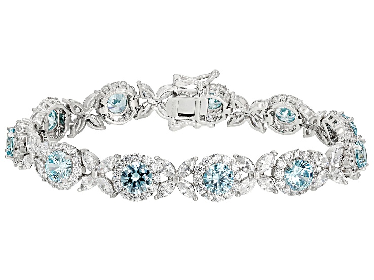 Blue And White Cubic Zirconia Rhodium Over Silver Tennis Bracelet 36.19ctw