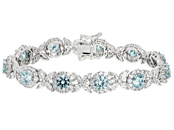 Picture of Blue And White Cubic Zirconia Rhodium Over Silver Tennis Bracelet 36.19ctw