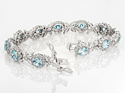 Blue And White Cubic Zirconia Rhodium Over Silver Tennis Bracelet 36.19ctw