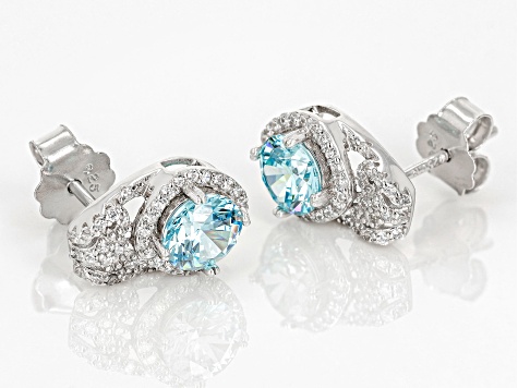 Blue And White Cubic Zirconia Rhodium Over Sterling Silver Earrings