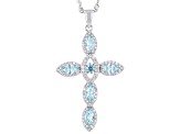 Blue And White Cubic Zirconia Rhodium Over Silver Cross Pendant With Chain 3.09ctw