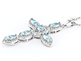 Blue And White Cubic Zirconia Rhodium Over Silver Cross Pendant With Chain 3.09ctw