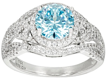 Picture of Blue And White Cubic Zirconia Rhodium Over Sterling Silver Ring 4.72ctw
