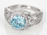 Blue And White Cubic Zirconia Rhodium Over Sterling Silver Ring 4.72ctw