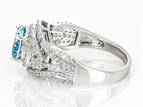 Blue And White Cubic Zirconia Rhodium Over Sterling Silver