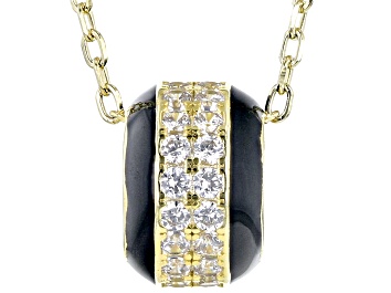 Picture of White Cubic Zirconia & Black Enamel 18k Yellow Gold Over Sterling Silver Pendant With Chain 0.83ctw