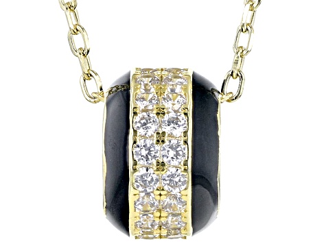 White Cubic Zirconia & Black Enamel 18k Yellow Gold Over Sterling Silver Pendant With Chain 0.83ctw