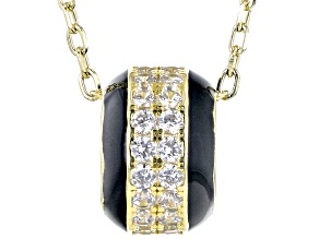 White Cubic Zirconia & Black Enamel 18k Yellow Gold Over Sterling Silver Pendant With Chain 0.83ctw