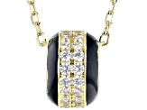 White Cubic Zirconia & Black Enamel 18k Yellow Gold Over Sterling Silver Pendant With Chain 0.83ctw