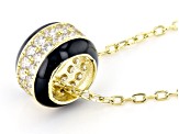 White Cubic Zirconia & Black Enamel 18k Yellow Gold Over Sterling Silver Pendant With Chain 0.83ctw