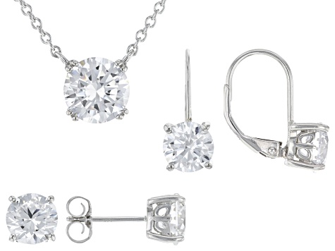 White Cubic Zirconia Platinum Over Sterling Silver Jewelry Set With Travel Case 8.00ctw