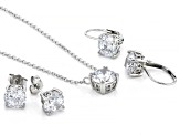 White Cubic Zirconia Platinum Over Sterling Silver Jewelry Set With Travel Case 8.00ctw