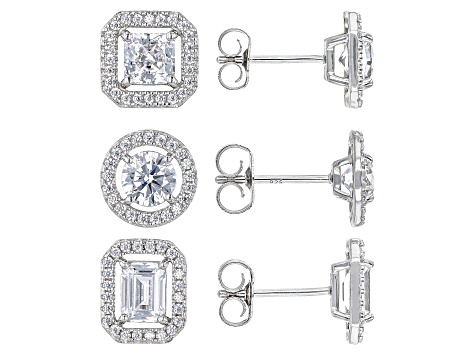 White Cubic Zirconia Platinum Over Sterling Silver Earring Set Of 3 5.01ctw  - BJH733