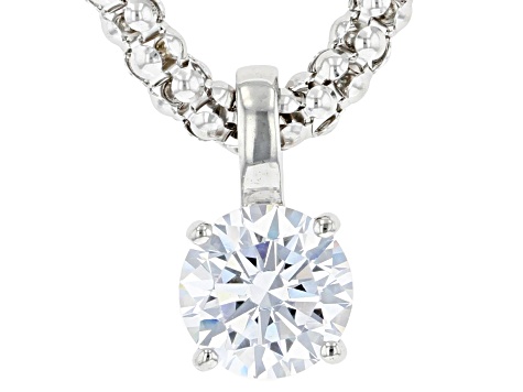 White Cubic Zirconia Platinum Over Sterling Silver Pendant With Popcorn Chain 2.00ctw