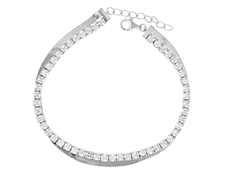 White Cubic Zirconia Platinum Over Sterling Silver Multi-Row Bracelet 5.10ctw