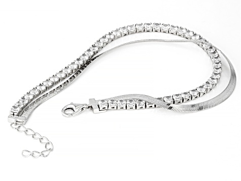 White Cubic Zirconia Platinum Over Sterling Silver Multi-Row Bracelet 5.10ctw