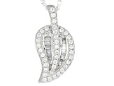 White Cubic Zirconia Rhodium Over Sterling Silver Leaf Pendant With Chain 0.90ctw