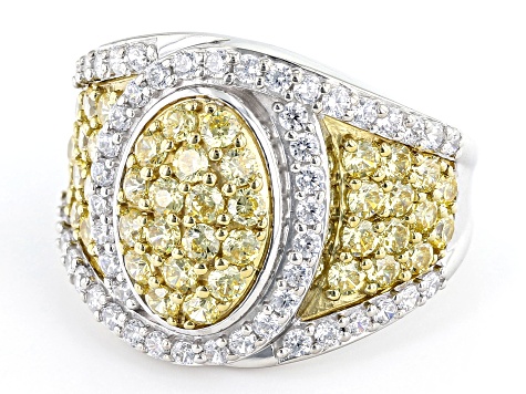 Yellow And White Cubic Zirconia Rhodium Over Sterling Silver Ring 4.00ctw