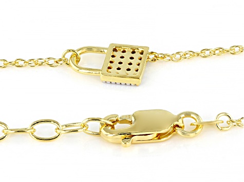 White Cubic Zirconia 18k Yellow Gold Over Sterling Silver Lock Necklace 0.15ctw