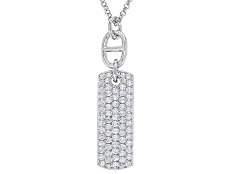 White Cubic Zirconia Platinum Over Sterling Silver Dog Tag Necklace 1.72ctw