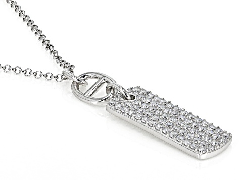 White Cubic Zirconia Platinum Over Sterling Silver Dog Tag Necklace 1.72ctw