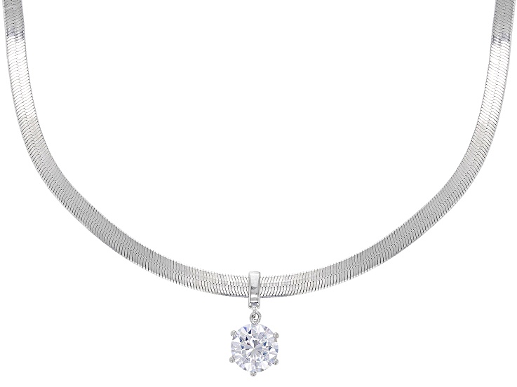 White Cubic Zirconia Platinum Over Sterling Silver