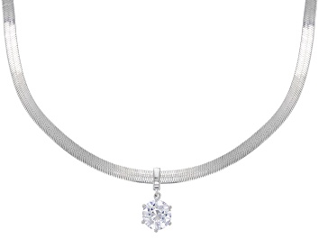 Picture of White Cubic Zirconia Platinum Over Sterling Silver Herringbone Chain Necklace 2.97ctw