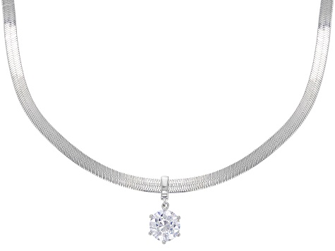 White Cubic Zirconia Platinum Over Sterling Silver Herringbone Chain Necklace 2.97ctw