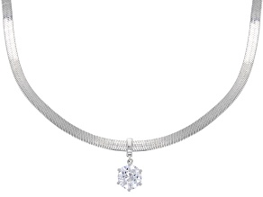 White Cubic Zirconia Platinum Over Sterling Silver Herringbone Chain Necklace 2.97ctw